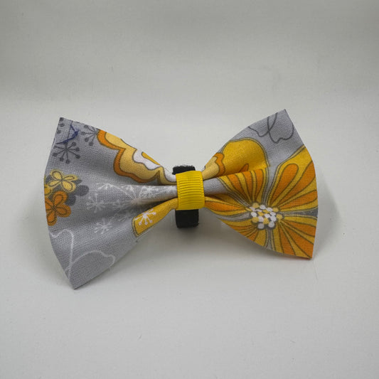 Yellow & Gray Floral Bow Tie